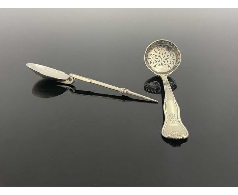 An early Victorian silver ladle, a variant of King's Husk pattern, with pierced bowl, the terminal engraved with a cypher, Ma