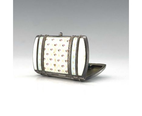 An early twentieth-century silver and enamel cigarette case, of rounded cushioned rectangular form, the exterior decorated wi