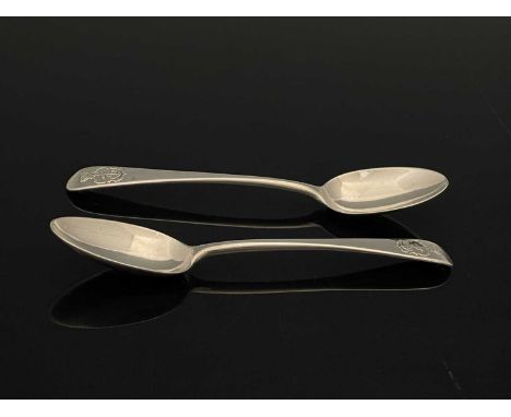 A pair of Victorian silver Admiralty pattern silver teaspoons, die stamped at the top of the stem with a crowned fouled ancho