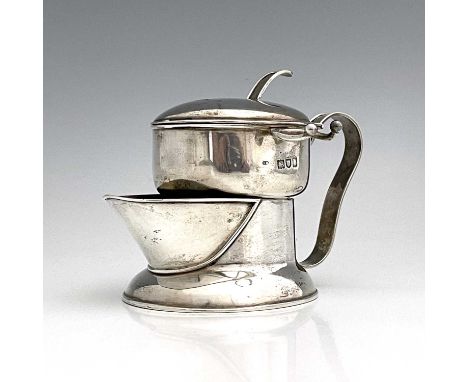 A Victorian silver shaving mug, of waisted cylindrical form, with loop handle and large pouring spout, the body with affixed 