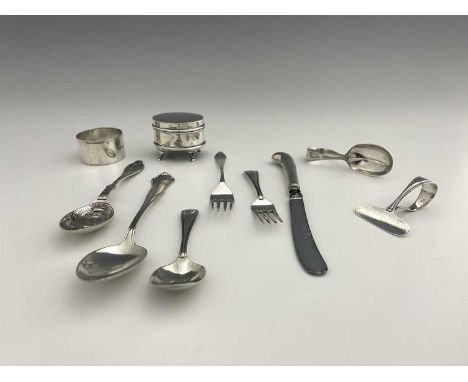 A quantity of English, Finnish and American marked silver items, to include an Edwardian oval ring box, with hinged cover and