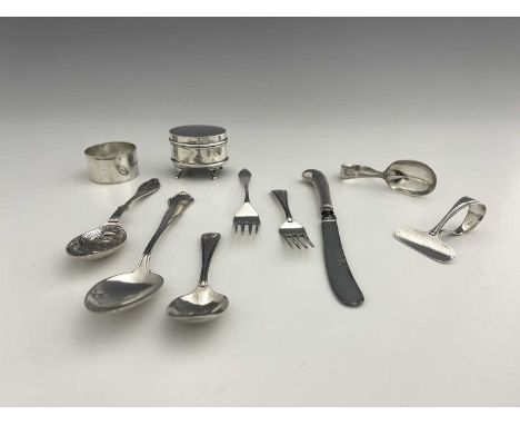 A quantity of English, Finnish and American marked silver items, to include an Edwardian oval ring box, with hinged cover and