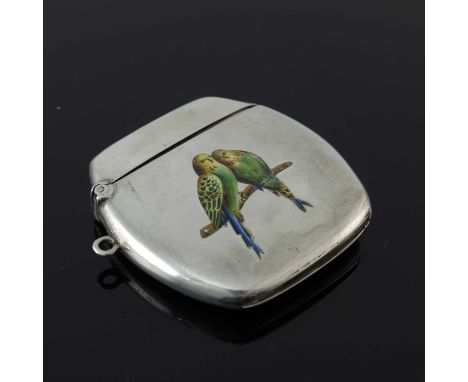 An Edwardian silver and enamel vesta case, of rounded rectangular form, the body decorated with champleve enamel in polychrom