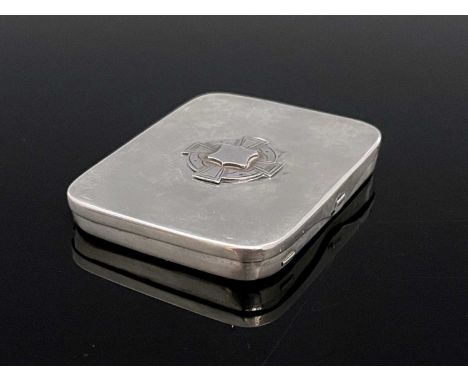 A George VI silver cigarette case, of rounded rectangular form, the hinged cover with applied Celtic-style cross, opening to 