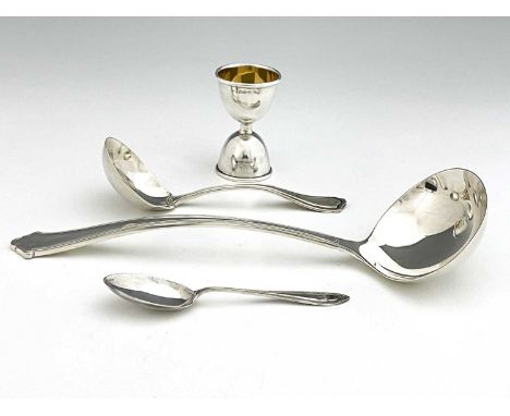 An Elizabeth II silver soup ladle, Elkington &amp; Co Ltd, Sheffield 1967, length 28cm, together with a sauce ladle marked, '