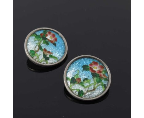 Japan.A pair of late nineteenth of early twentieth-century Japanese silver and enamel Ginbari buttons, each of circular form,