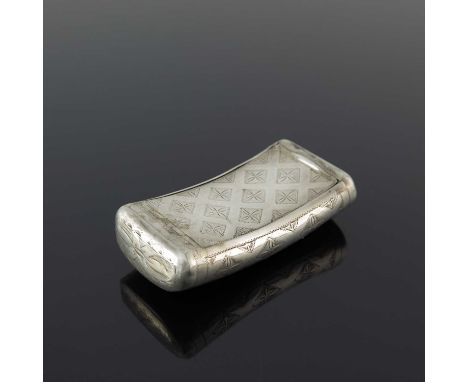A George III silver snuff box, of rounded rectangular form and curved to rest against the body, the exterior decorated with d