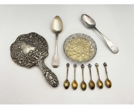 A cased set of twentieth-century gilt metal and enamel coffee spoons, the stem of each with bead edge and finial decorated in