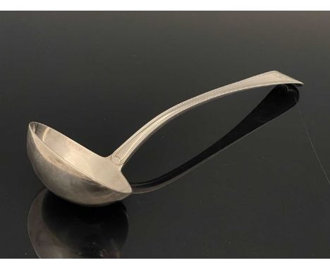 A George IV Old English thread pattern silver soup ladle, ensuite with a garter crest of A Sword In Pale Ppr., and motto, "I 