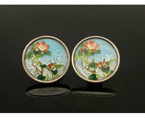 Japan.A pair of late nineteenth of early twentieth-century Japanese silver and enamel Ginbari buttons, each of circular form,