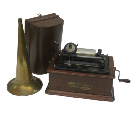 An Edison Bell Don phonograph, No. D43133, with New Model reproducer, 4-spring motor and modern 14-inch brass horn