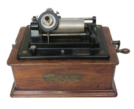 A rare Edison Bell Homestead phonograph, with two-speed gearing (marked 2 ½ and 5 [minute], No. H128, with Crystol 4-minute r