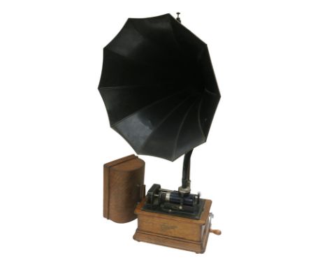 An Edison Standard phonograph, Model F No. 779271, with S twin-stylus reproducer on horizontal carrier arm, No 10 Cygnet horn