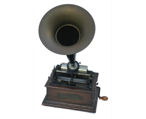 An Edison Bell Imp phonograph, No. B47894, with New Model reproducer, patents to 1907 and modern black and brass horn (slight