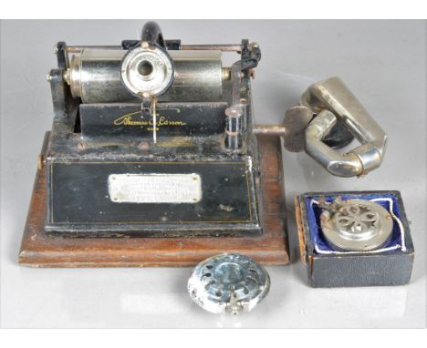 An Edison Gem phonograph,  early Model A No  G29549, with Gem reproducer and Edison-Bell licence pate (lacking belt, lid and 