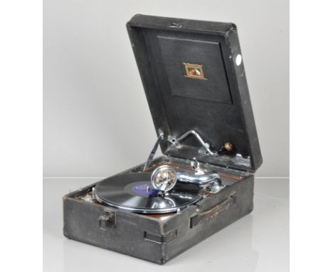 A portable gramophone, HMV Model 102A, with  No 16 soundbox and No 6 autobrake (in working order, case fair with a few marks,