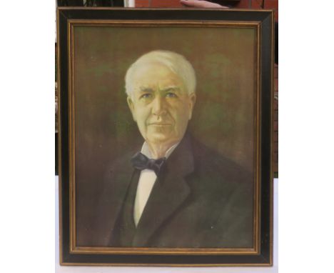 Thomas Edison, an oleograph reproduction portrait, framed, 23.5 x 19.5 in.