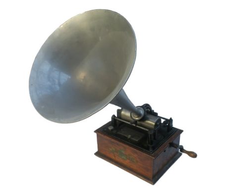 An Edison Bell Gem phonograph, No. 10495, with New Model reproducer, Edison Bell medallion and 10 x 12-inch aluminium horn  (