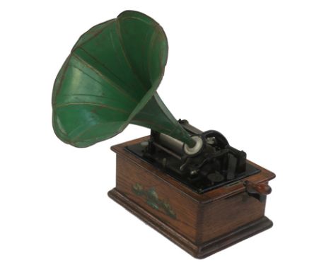 An Edison Bell Standard phonograph,  No. S 7274, with New Model reproducer and Edison Bell medallion, with a small green flow