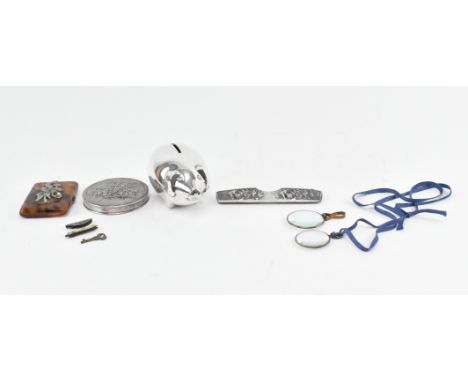A collection of assorted silver plated curios. The lot to include a vintage silver plated Danish money bank in the shape of a