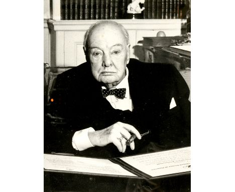 SIR WINSTON CHURCHILL, A PORTRAIT PHOTOGRAPH, 37 X 28CM, FRAMED 