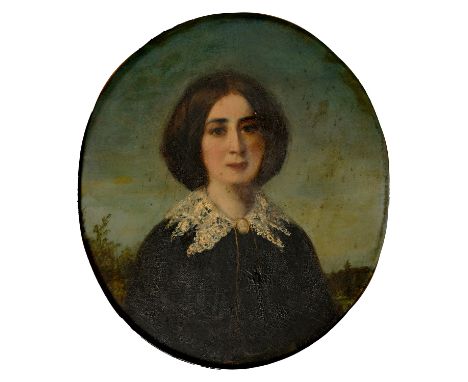 19TH C SCHOOL, PORTRAIT OF A LADY, OIL ON BOARD, FRAMED, OVAL, 27 X 23CM 