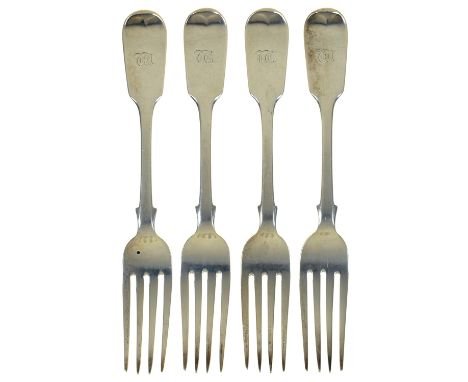 FOUR SCOTTISH VICTORIAN SILVER FORKS, EDINBURGH 1850, 10OZS 5DWTS 