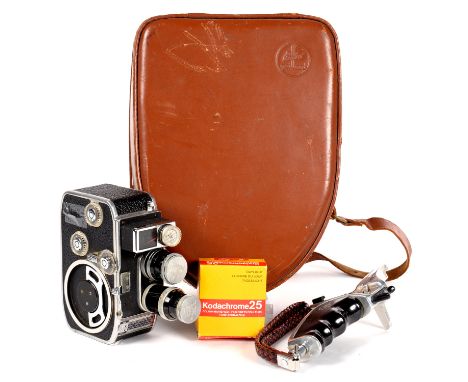 A BOLEX SUPER EIGHT CINE CAMERA OUTFIT, LEATHER CASE 