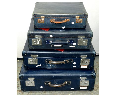 VINTAGE LUGGAGE. A GRADUATED SET OF THREE SUITCASES AND ANOTHER, MISCELLANEOUS PICTURES AND PRINTS, ETC 