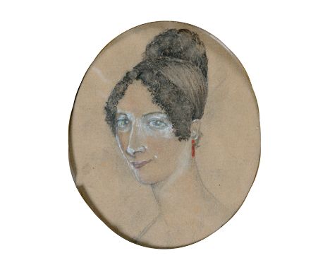 19TH C SCHOOL, PORTRAIT OF A LADY, WATERCOLOUR AND CHALK, OVAL, 15 X 12CM, IN CONTEMPORARY GILTWOOD AND COMPOSITION FRAME 
