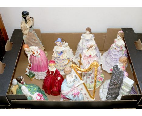ELEVEN ROYAL WORCESTER AND ROYAL DOULTON BONE CHINA FIGURES OF YOUNG WOMEN, PRINTED MARKS 