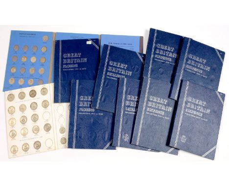 COINS. UNITED KINGDOM COLLECTION IN NINE WHITMAN FOLDERS AND ONE OTHER, INCLUDING SILVER 