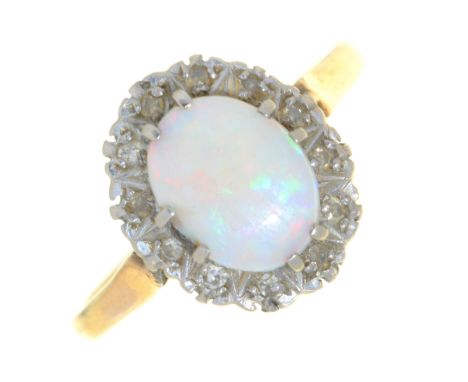 AN OPAL AND DIAMOND RING, IN GOLD MARKED 9CT, 3G, SIZE O 