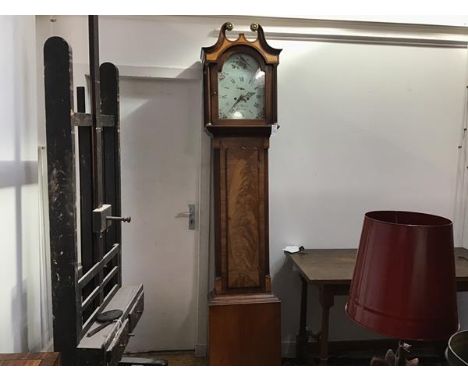 A George III Scottish satinwood inlaid mahogany longcase clock, John Mill, Montrose, the painted arch dial decorated with flo