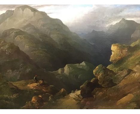 James Poole (British, 1804-1886), A Rest in the Mountains, signed lower right and dated 1831, oil on canvas, in a gilt-compos