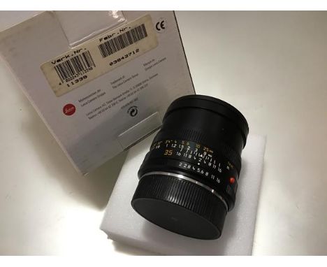 A Leica 35mm F2 Summicron-R lens, boxed
