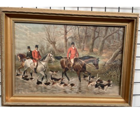A print, depicting a huntsman and hounds in a river