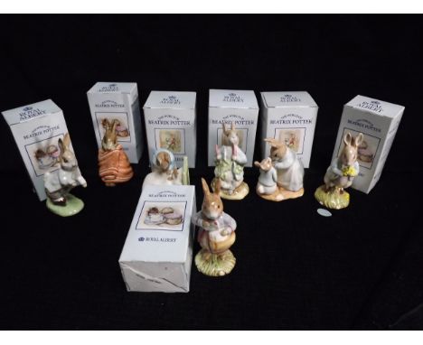 7 x GB Royal Albert 'Peter Rabbit' Beatrix Pottery Figures. Titles are - Poorly Peter Rabbit, Peter in Bed, Peter Ate a Radis