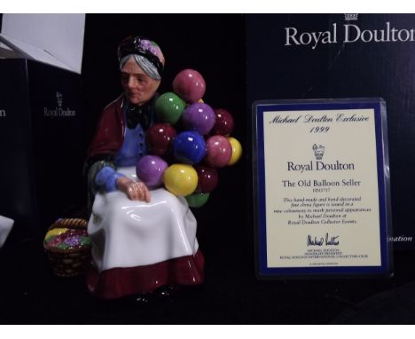 2 x Great Britain Royal Doulton Collectors Club Figures. HN3737 The Old Balloon Seller, Michael Doulton Exclusive, 1999 Inter