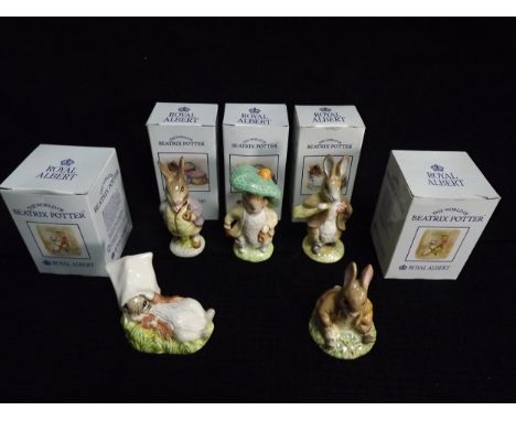 5 x GB Royal Albert 'Benjamin Bunny' Beatrix Pottery Figures. Titles are - Mr Benjamin Bunny, Benjamin Bunny, Benjamin Ate a 