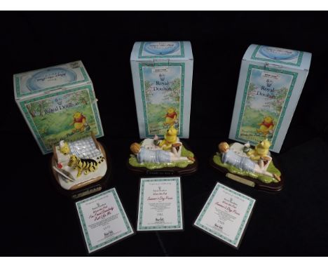 3 x GB Royal Doulton 'Winnie-the-Pooh collection' Limited Edition Tableau Figure groups on Wooden Stands. 2 x Model WP21 'Sum