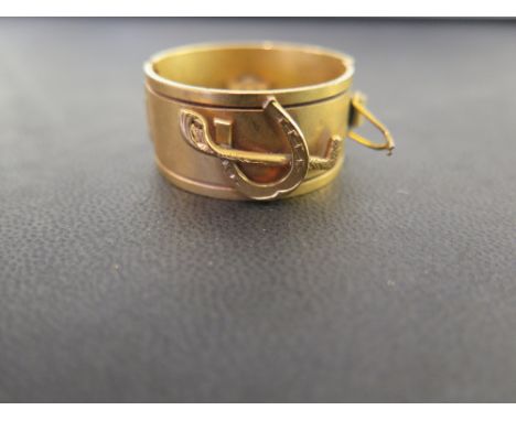 A late 19th/early 20th century ferret collar - With horse shoe and crop detail.
Condition Report: Good - With light dents and