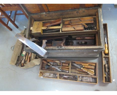 A good Carpenters tool chest with a collection of moulding planes, chisels, spoke shaves and other tools to R Ash - including