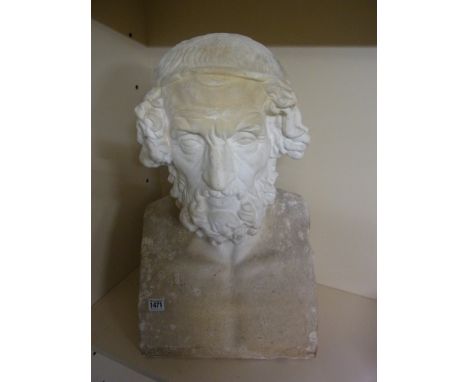 A 20th century plaster portrait bust of Homer from the Roman copy of the Greek Hellenistic original - Height 58 cm x Width 33
