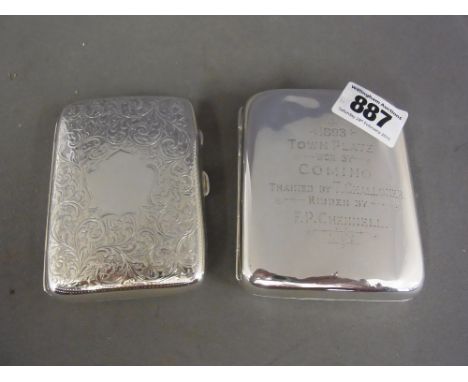 Two silvered cigarette cases - one with chased and engrave foliate decoration - Hallmarked Birmingham 1910 - 11 - the other p