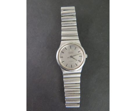 A Gents steel case Zenith Movado XL  Tronic silvered face with baton hour markers - central second hand with date aperture at