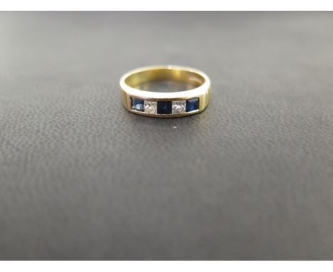 An 18ct gold sapphire and diamond five-stone ring - Hallmarked Sheffield - Ring size O 1/2 - Weight approx 4.9gms
Condition R