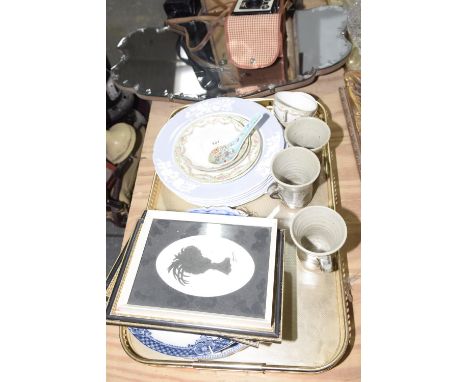 A mixed group of ceramics Including studio pottery mugs, Limoges tea cups and saucers, Spode dinner plates, etc. (qty) 