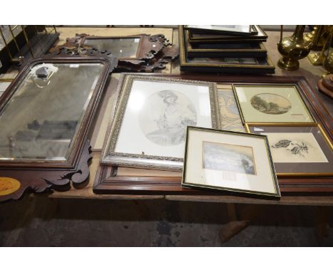 A group of prints and sketchesDepicting dogs, rural scenes, lady and William Morris design, together with a Georgian mahogany