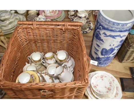 A group of various tea and coffee sets Including an 'Aynsley' coffee set, Wellington China tea set, etc, together with a blue